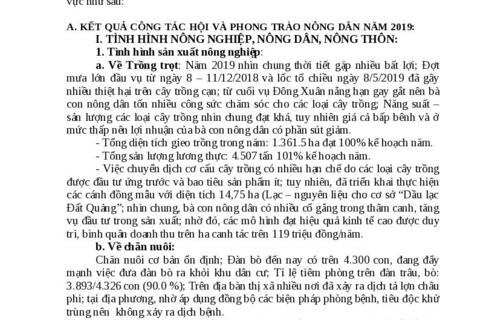 HỘI NGHỊ TỔNG KẾT HỘI NÔNG DÂN NĂM 2019, NHIỆM VỤ NĂM 2020